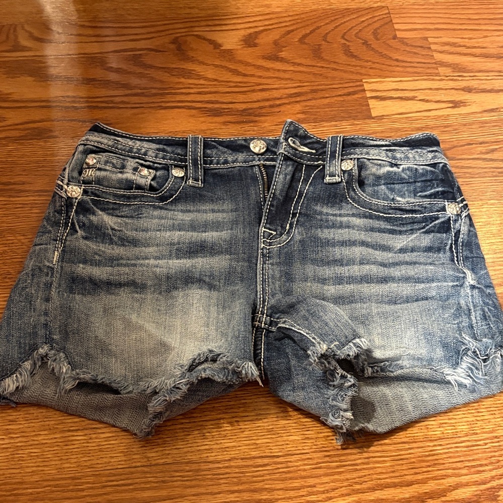 Miss Me Blue Distressed Jean Shorts
